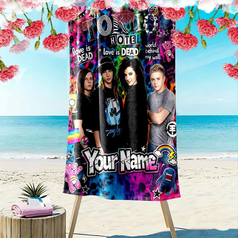 Name Custom TH Band Print Beach Towel, Large Soft Quick Dry Towel for Beach Camping Swimming