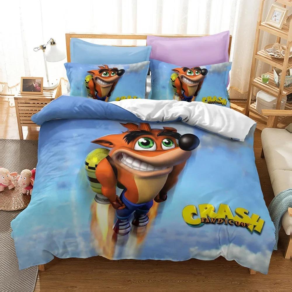 Комплект постельного белья с 3D-принтом Crash Bandicoot, игровой мультяшный пододеяльник, двуспальный, двуспальный, двуспальный, двуспальный, для взрослых и детей, постельное белье, пододеяльник