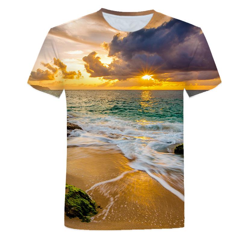 Summer Seaside Scenery Graphic T Shirts Fashion Men's T-shirts With Casual Beach Style 3D Print Nature Landscape Pattern T-shirt