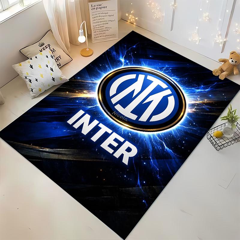 "Inter Logo on Blue Electric Background Rug Non-slip rug suitable for living room and bedroom sofas sofas"