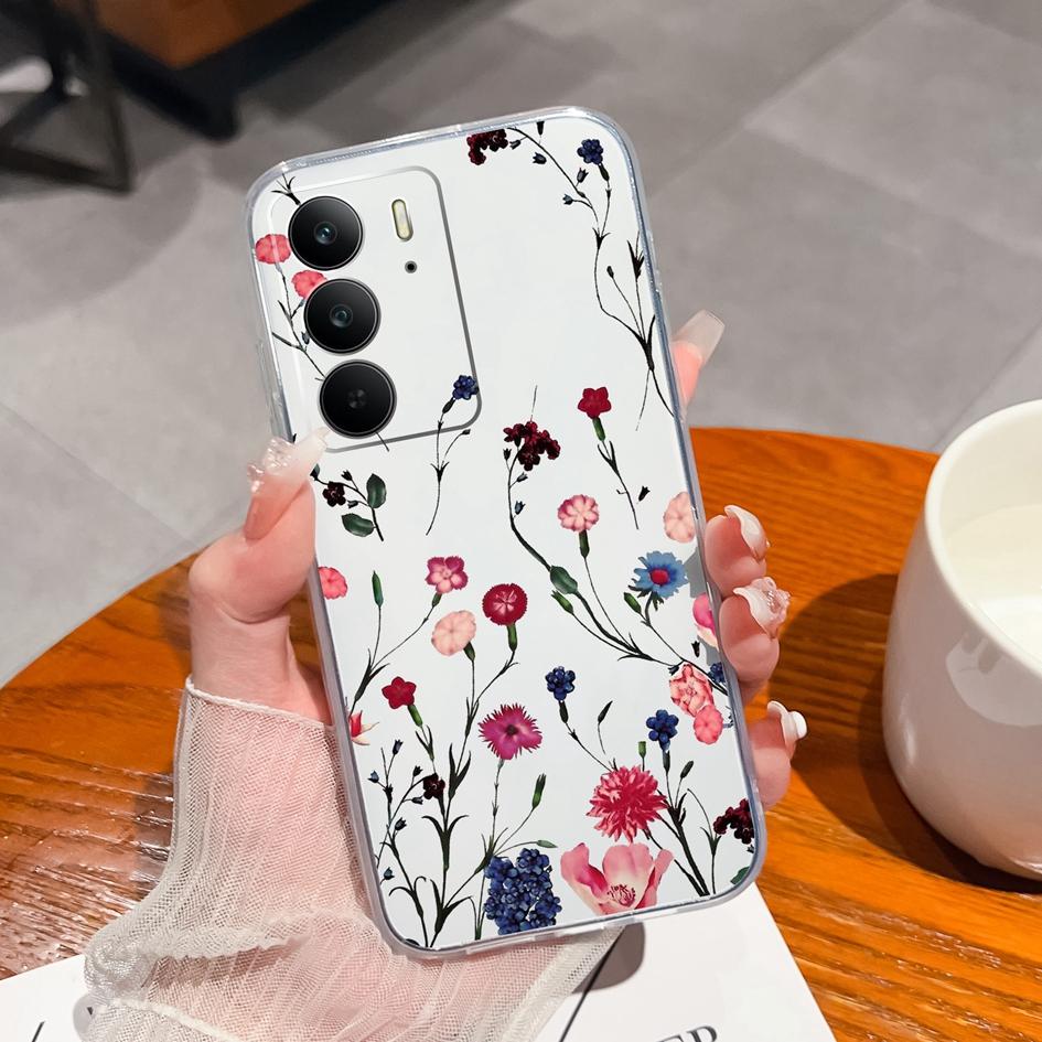 Для OPPO P1 Speed Realme C75 13+ Neo7 Find X8 Pro Reno 13 Pro 13F чехол для телефона Красивые цветы Прозрачный TPU силиконовый противоударный чехол для Oppo Capa