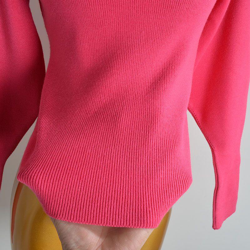 French Style New Solid Pullover Open Collarbone Lantern Sleeve Knit Women's Spring Autumn and Winter Slim Fit Slimming Bottoming Shirt Top