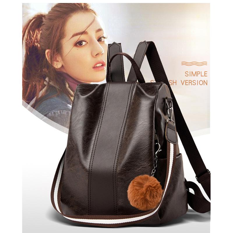 Soft Leather Backpack Women's Anti-theft Schoolbag Lightweight Shoulder Bag Satchel Handbag Travel Daily and Shopping Bag