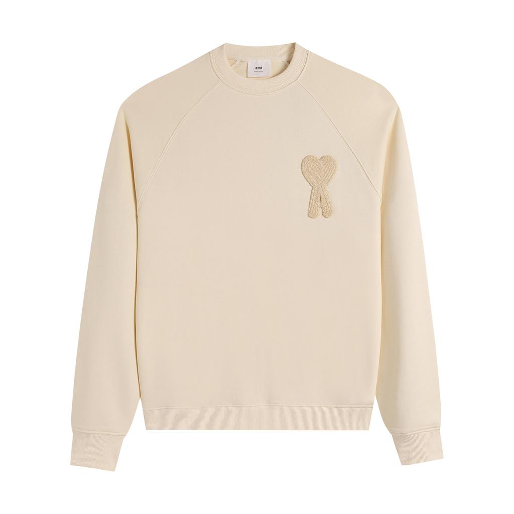 216 AMI 2025 Осень и Зима Новое Худи с Большим Логотипом Сердца из Высококачественного Хлопка с Круглым Вырезом Мужской Пуловер
