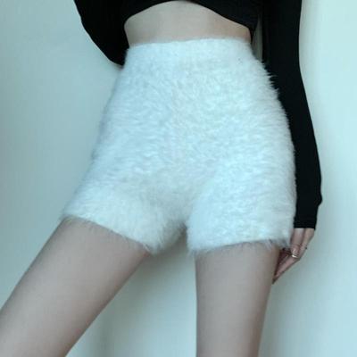 Женские сексуальные шорты, пушистые повседневные тонкие шорты, женские осенне-зимние эластичные вязаные шорты с высокой талией