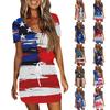 Женские повседневные платья с V-образным вырезом, коротким рукавом, завязками и принтом «День независимости»