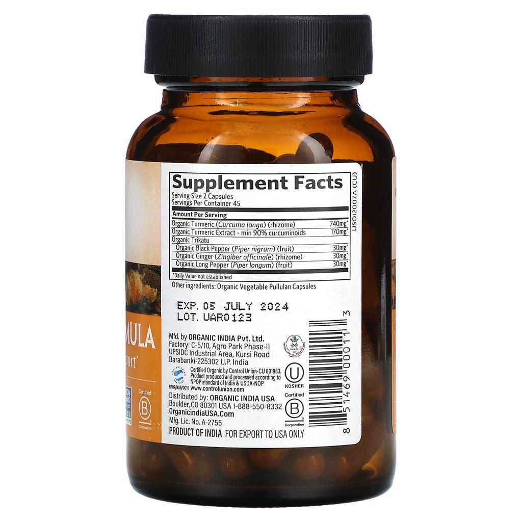 ORGANIC INDIA Turmeric Formula, Joint Mobility and Support, 90 Veggie Capsules