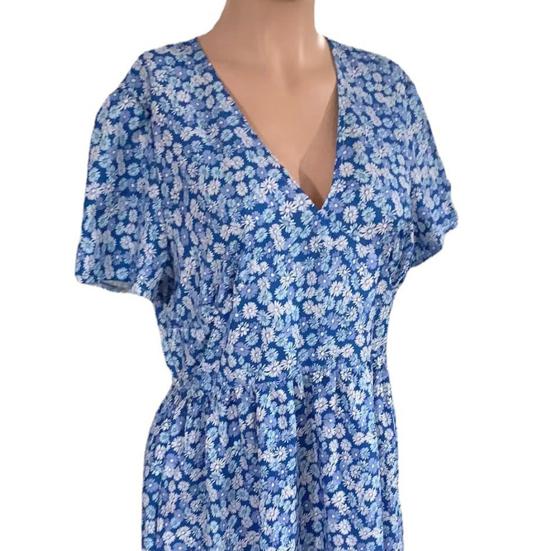 Платье миди в стиле бохо с V-образным вырезом, короткими рукавами, высокой талией, женским платьем с карманами, струящимся подолом, платье А-силуэта