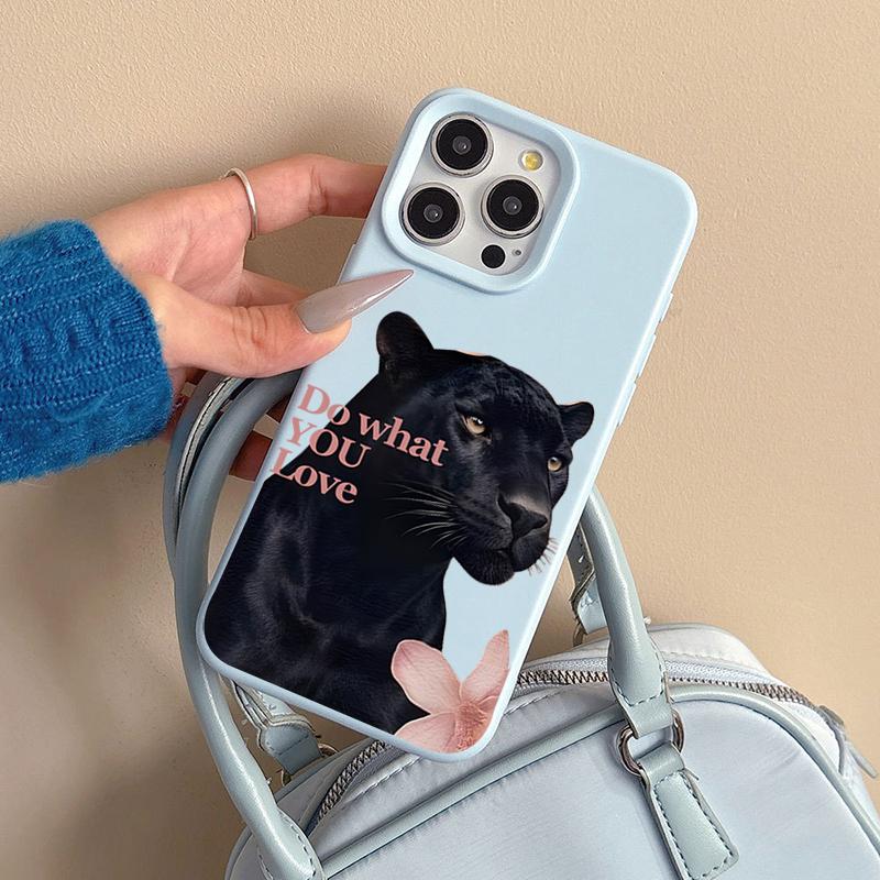 Back Panther Head Design With Floral Patterns Phone Case For iPhone 17 16 11 12 13 14 15 Pro Max Plus Air Shockproof Soft Cover
