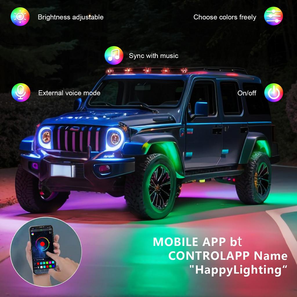 G6 6 In 1 LED Car Underglow Lights RGB Rock Lights Music Sync Atmosphere Lamp for Off Road Vehicles