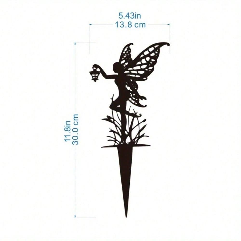 Rustic Black Metal Dancing Fairy Garden Stake Ornamental Yard Art Creative Outdoor Decor for Lawn Patio Halloween Party