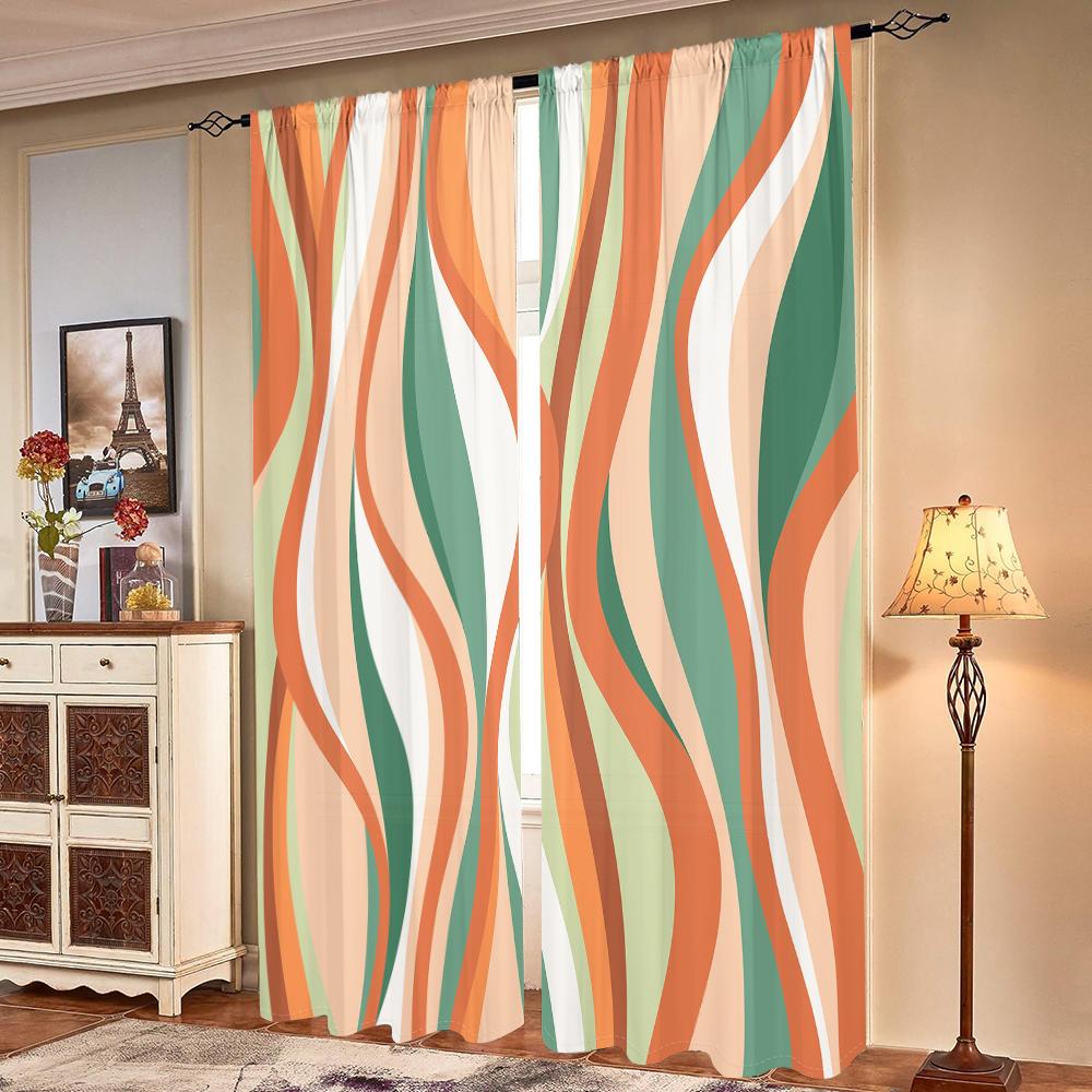 2 Pieces, Colorful Wave Curtains - Semi Blackout - Suitable for Living Room, Bedroom, Kitchen, Home Decoration