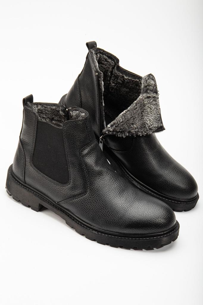 Men's Fashion Waterproof Flat Heeled Booties Bootie Water Cold Proof Furry Sturdy Winter Zipper Rubber Sole Boat Shoes