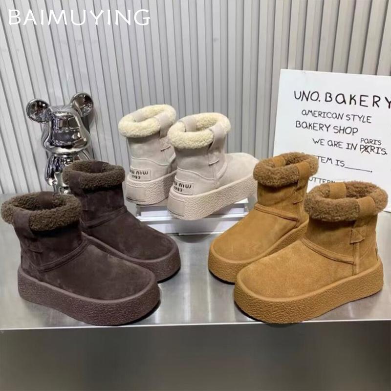 Ботильоны женские на платформе с мехом, зимние ботильоны, замшевые короткие, плюшевые, дизайнерские, хлопковые, тренд 2025 года, теплые, повседневные, зимние, женские ботинки