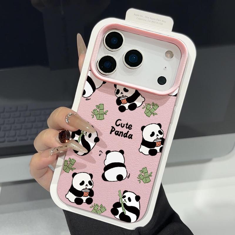 Милый чехол с принтом панды для iPhone 17 16 Pro Max, роскошная матовая силиконовая крышка с текстурой кожи для iPhone 15 14 13 Pro Max 11 16e 17e