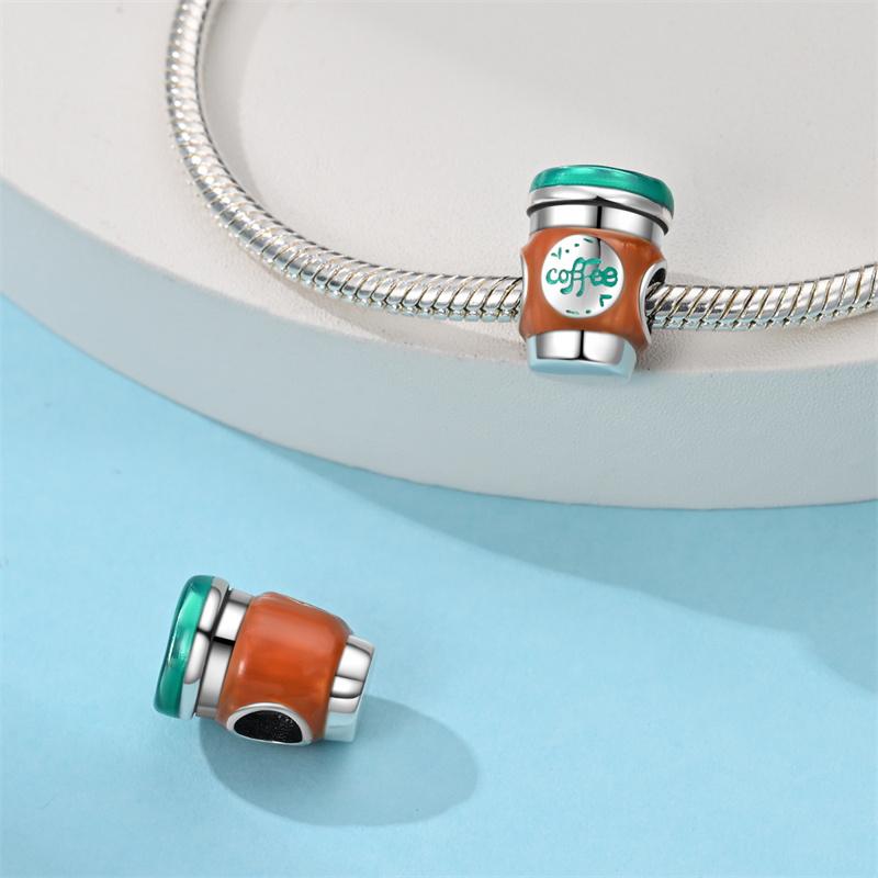 New In Copper-Plated Coffee Donut Strawberry Pendant Fit Panora Bracelet&Bangle Diy Beads For Women Birthday Fine Jewelry Gift