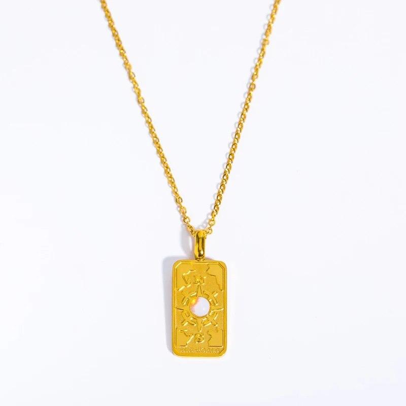 Ожерелье из нержавеющей стали для женщин, продолговатый кулон Таро с изображением солнца, луны и звезды, подарок ювелирного изделия