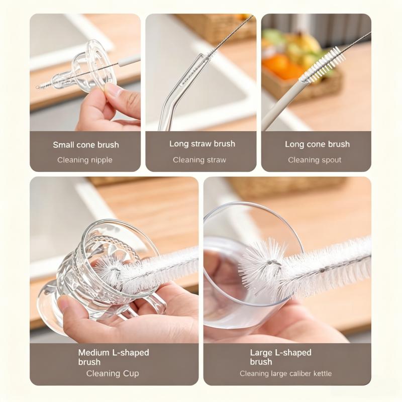 5PCS Flexible Bottle Brush Set Straw Washing Cleaning Brush for Baby Bottle Breast Pump Straw Juicer Milk Collector Crevices