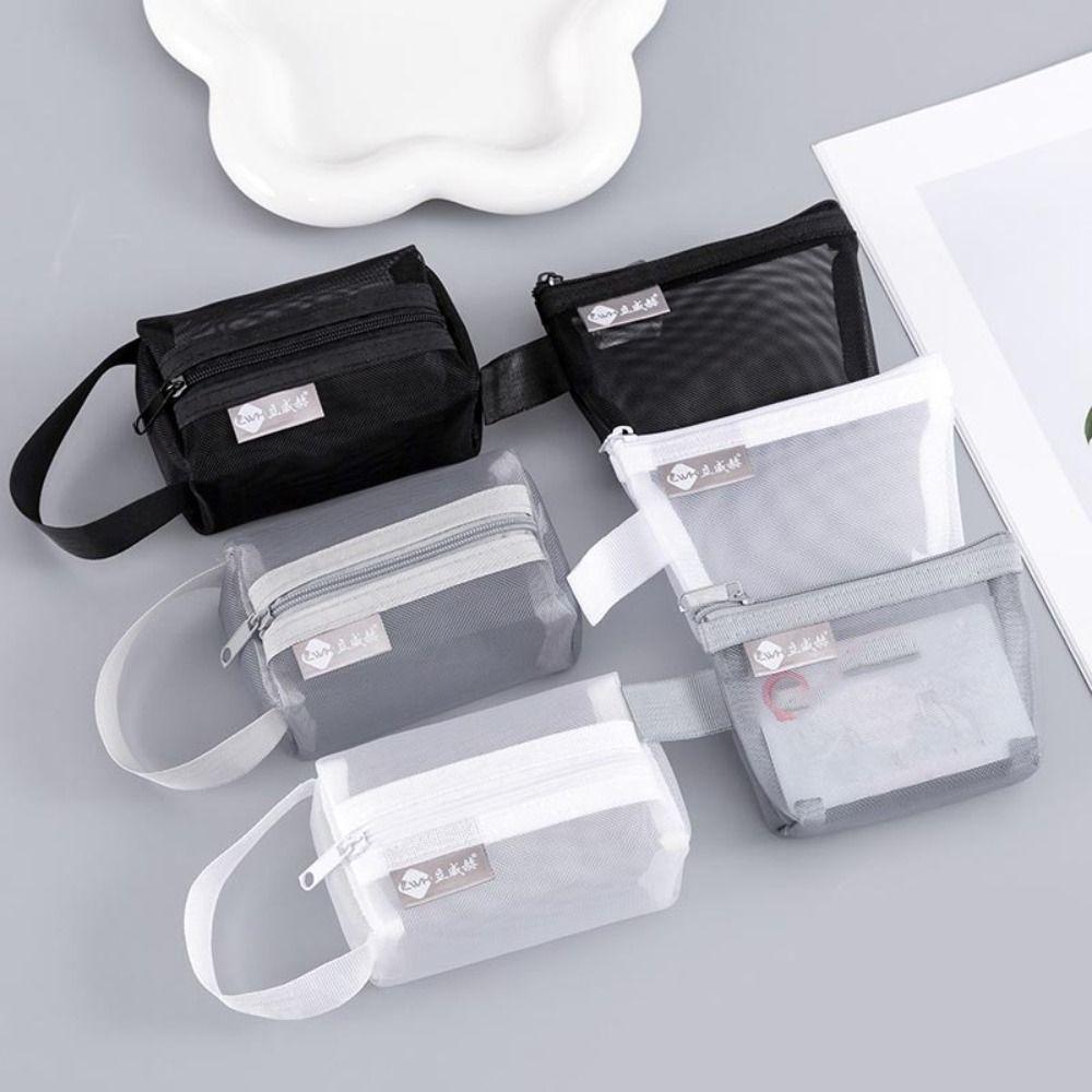 Легкая квадратная сетчатая сумка для хранения, косметичка большой емкости, портативный мини-кошелек на молнии для монет