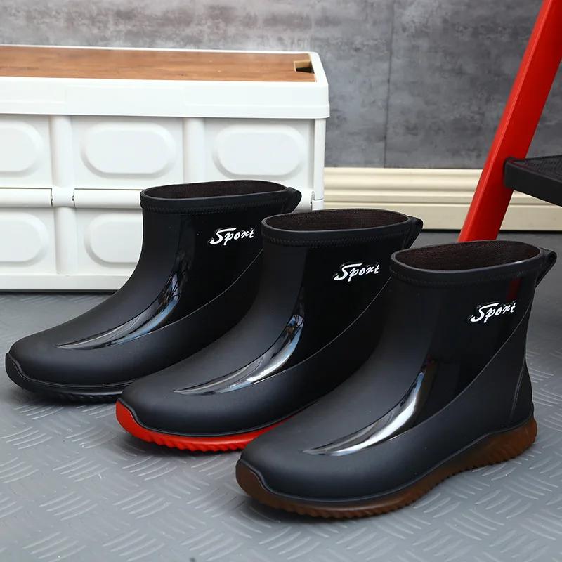 Fashion Men Rain Boots Chef Shoes Fishing Shoes Casual Waterproof Comfortable Fashion Non-slip Strong Wear-resistant Trend Large Size