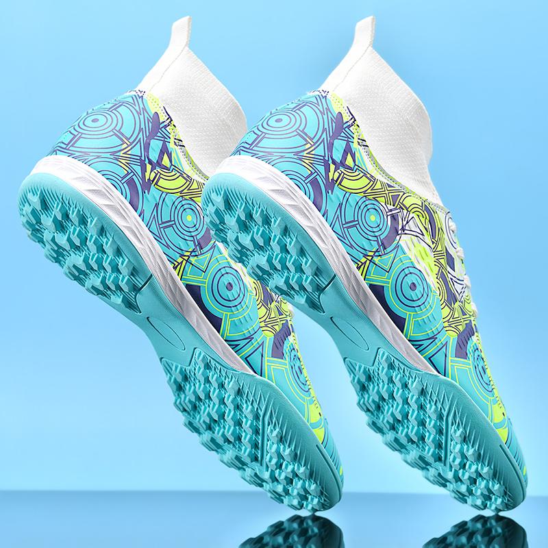 Модные мужские футбольные бутсы TF/FG с высоким голеностопом, детские женские уличные нескользящие разноцветные тренировочные матчевые спортивные кроссовки для травы