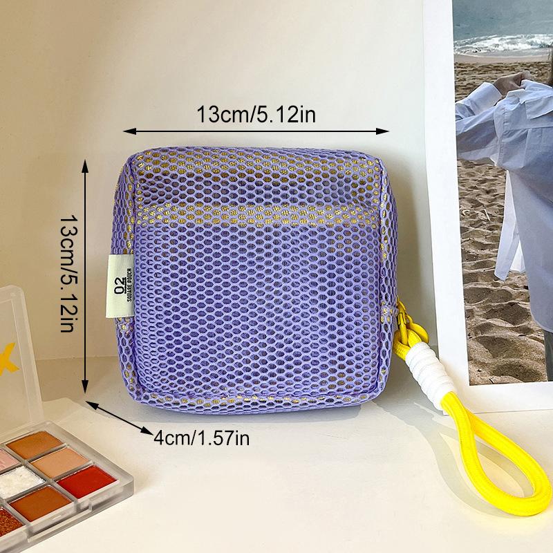 Квадратная сетчатая косметичка, Портативная квадратная сумка для хранения косметики на молнии, Многоцелевая сумка для хранения мелочей