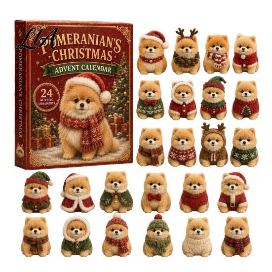 Daily Countdown Gift Set 2026 Dog Christmas Advent Calendar, 24-Day Acrylic Ornament with Mini Puppy Holiday Home Decor Figures, 2D Flat Tree