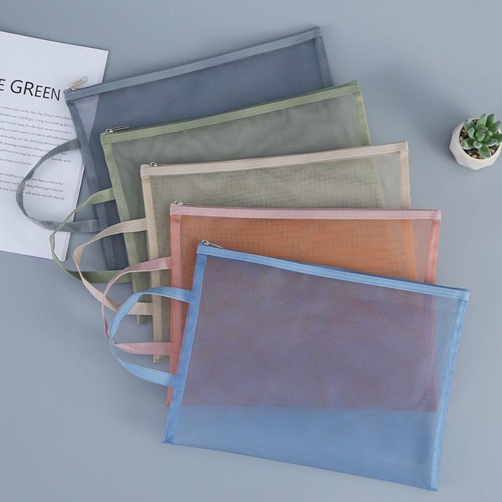 A4 Mesh Zipper Pouch Simple Stationery Organizer Pouch ID Card Storage Handbag  Student Gift