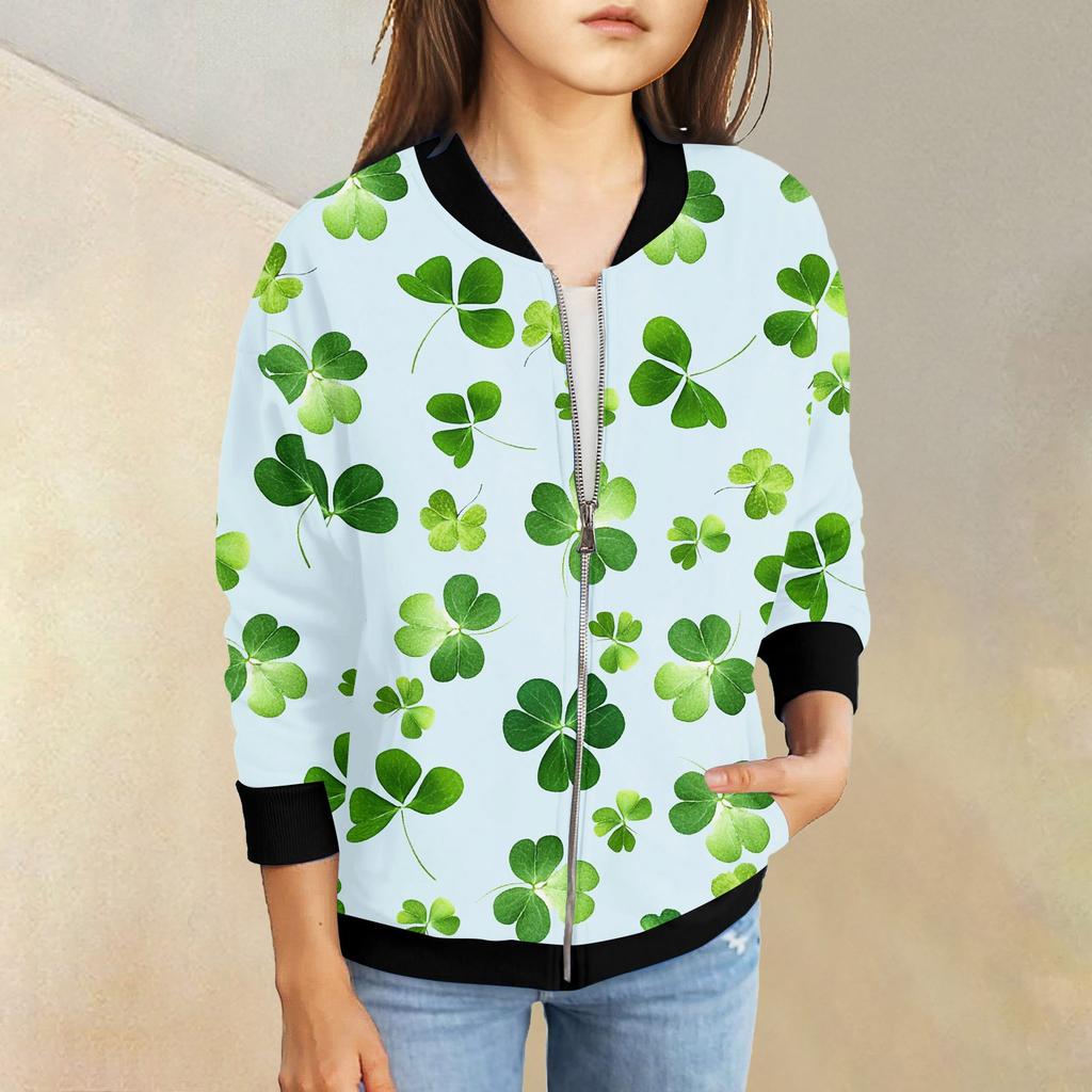 Девочки куртки на молнии детские осенние толстовки с длинным рукавом верхняя одежда с карманами St. День Святого Патрика 5-15 лет