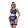 Blue Hot Erotic Mesh Exquisite Lingerie Set Women Lace Bra & Panty &Garter Set Sexy Costume Solid Exotic Lingerie For Ladies