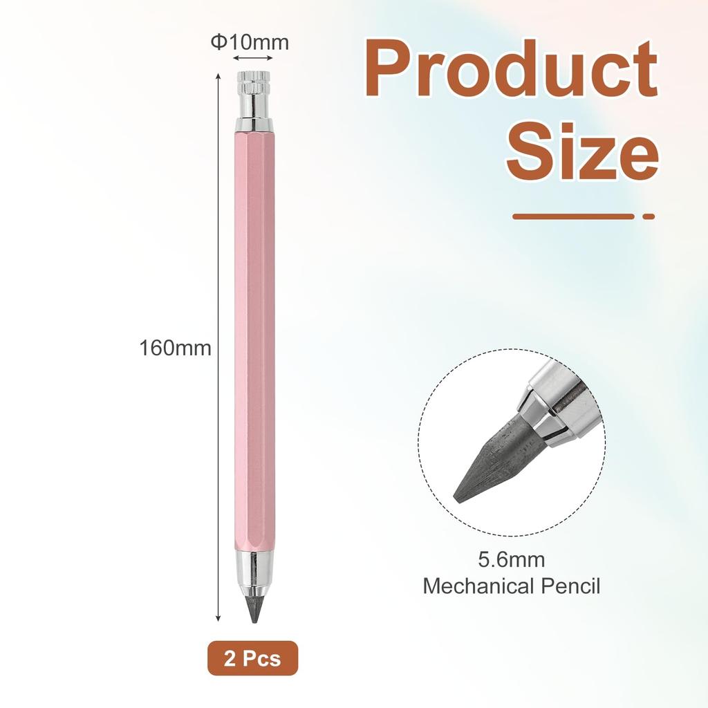 PATIKIL 2-Piece 5.6mm Mechanical Pencil with Large Automatic Metal Holder and Sharpener, Graphite, for Art, Sketching, Woodworking, Pink