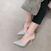 Women Crystal Wedding Shoes Rhinestone Word With High Heel Sandals Fairy Wind Stiletto Pointed Toe Full Diamond Gladiator Pumps