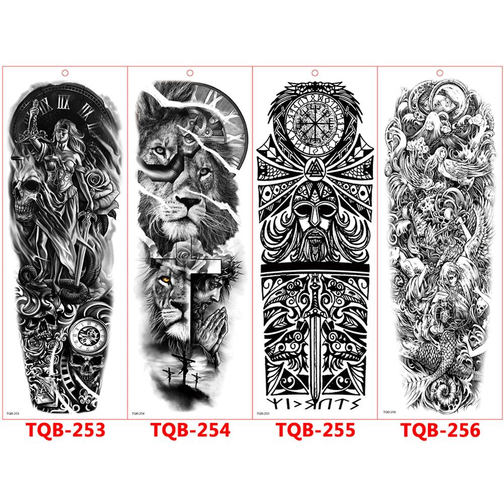 Татуировка с большим рукавом, розой, часами, глазом, водостойкая временная татуировка, наклейка, Лев, Король волков, боди-арт, полная поддельная татуировка для женщин и мужчин