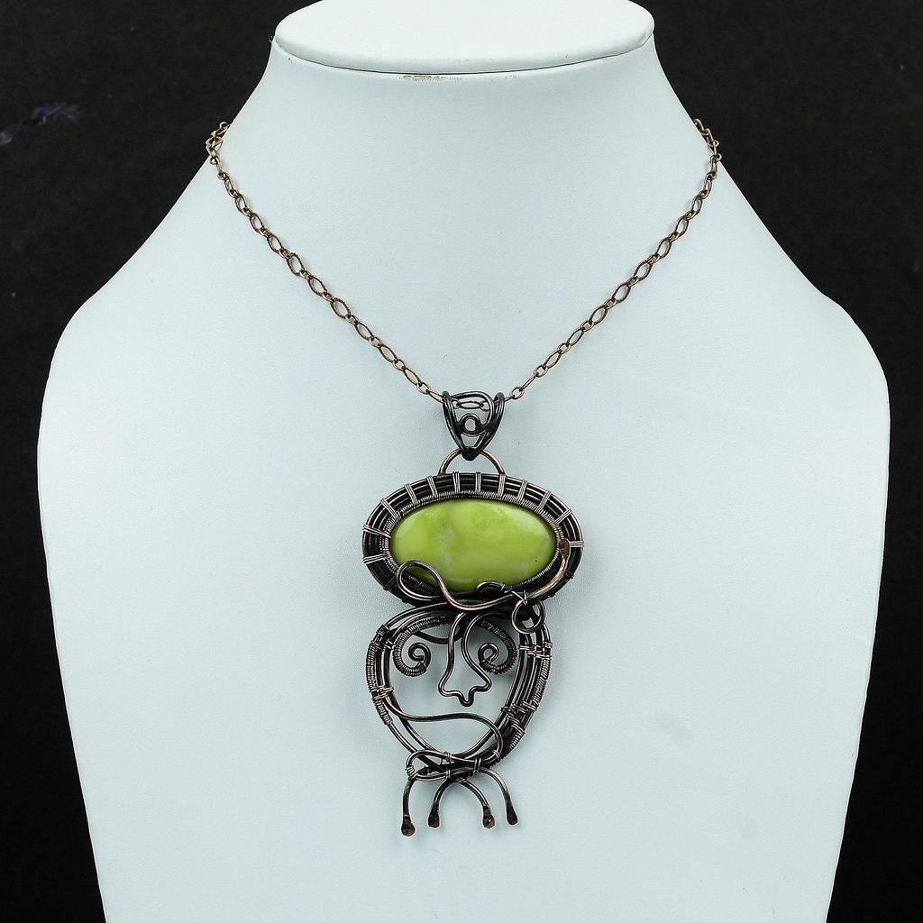 Подвеска-серпантин, обернутая медной проволокой, подвеска ручной работы, украшения из проволоки, подвеска из драгоценного камня, потрясающие медные украшения, подарок для него