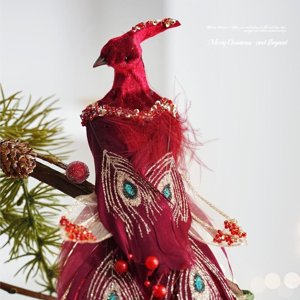 Clip-On Christmas Peacock Ornaments Glitter Feather Artificial Peacock Decor Christmas Season