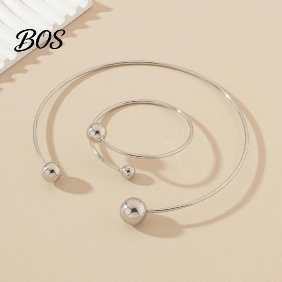 Daily Wear Jewelry 2Pcs/Set Necklace Bracelet Set, Adjustable Opening with Double Ball Set Beads, Fade Resistant Choker for Minimalist Gift