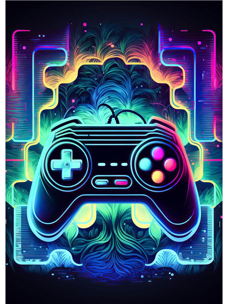Неоновый красочный геймерский контроллер, крутой игровой настенный художественный холст, живопись, поп-арт, постеры и принты, декор для комнаты, подарок, Cuadros, без светодиода