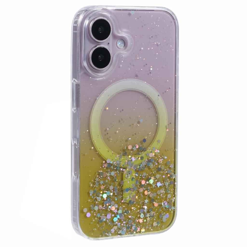 For iPhone 16 Case Compatible with MagSafe Sparkle Epoxy TPU+Acrylic Phone Cover - Green