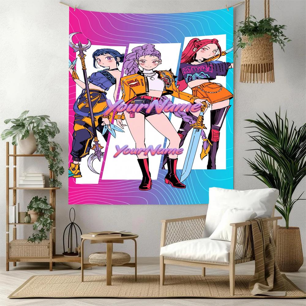 Demon Hunter Girls Custom Your Name Wall Decor Tapestry Art For Pet Memorial Birthdaywedding Party Backdrop Family Gift