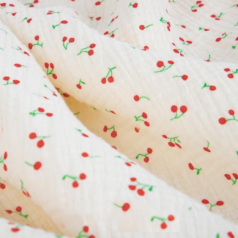 0,5 м/1 м/2 м Мягкая мультяшная ткань из двойной крепированной марли с принтом вишни 100% хлопок Ткань для шитья своими руками Одежда Детская дышащая текстура