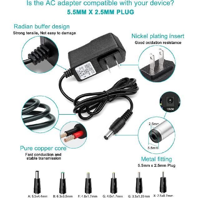 Адаптер DC 15В 1А Зарядное устройство Кабель для зарядки для Peak 450A 500A 600A 800A 1000A Автомобильный бустер для аккумулятора Пусковое устройство, Совместимо с Beatit, Tacklife, Gooloo
