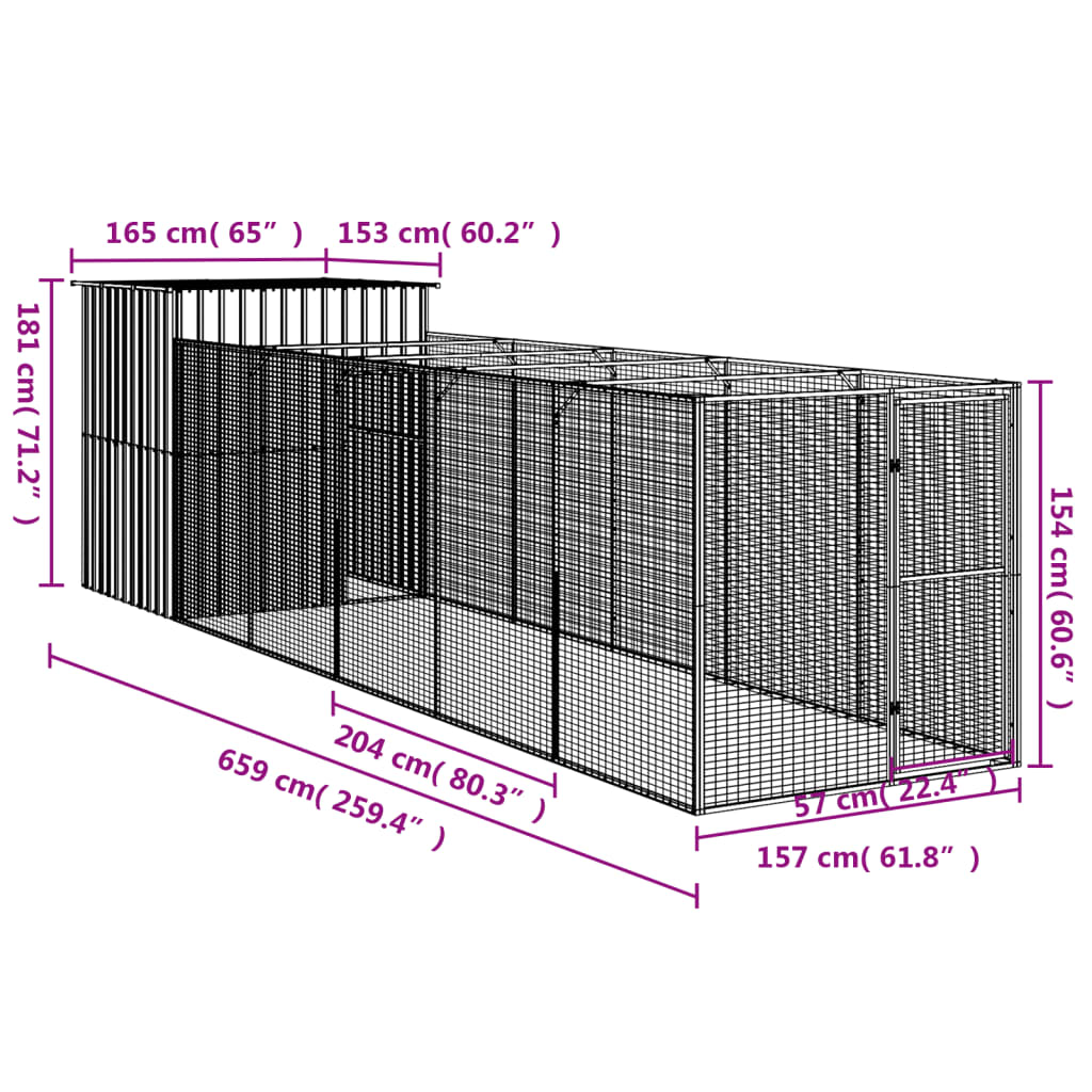 Vidaxl Buda Dla Psa, Z Wybiegiem, Antracytowa, 165X659X181 Cm, Stal