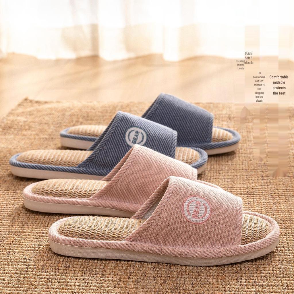 Унисекс Хлопково-льняные Нескользящие Домашние Тапочки - Бесшумные, Впитывающие Пот для Всех Сезонов