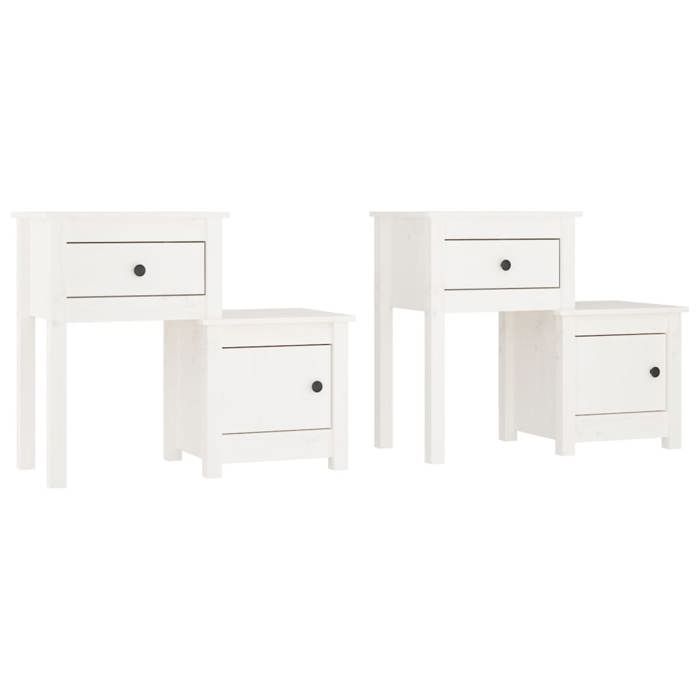 Table de chevet - Maison Exclusive - Blanc - Pin massif - Lot de 2, 79,5x38x65,5 cm