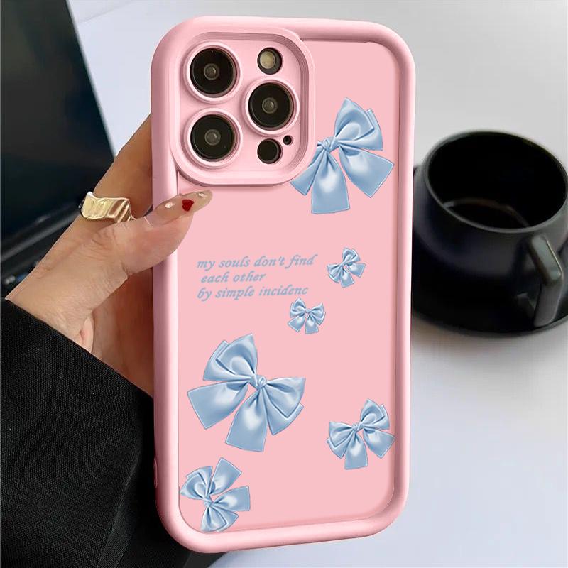 Синий чехол TPU с принтом банта для iPhone 16 Pro Max 15 Pro 14 13 12 11 XR XS 8 7, защитный матовый противоударный чехол для телефона