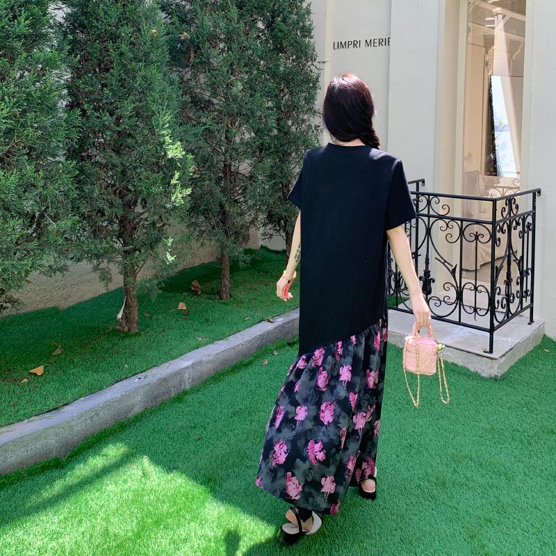 Dimanaf 2025 Женское Летнее Длинное Платье Винтажная Рубашка С Коротким Рукавом Цветочное Платье Базовое Повседневное Свободное Платье Больших Размеров