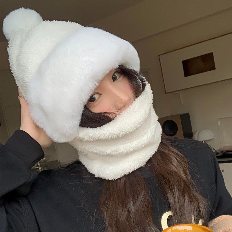 Bear Hat for Women In Winter Korean Style Cute Versatile Headgear Cycling Scarf Warm Mask Sky Scarf Integrated Ear Protection