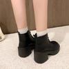 Короткие ботинки на толстой подошве из мягкой кожи 2025 осень и зима новая маленькая женщина, показывающая рост, на шнуровке, темперамент, однотонные, толстый каблук, увеличивающие рост, Mar