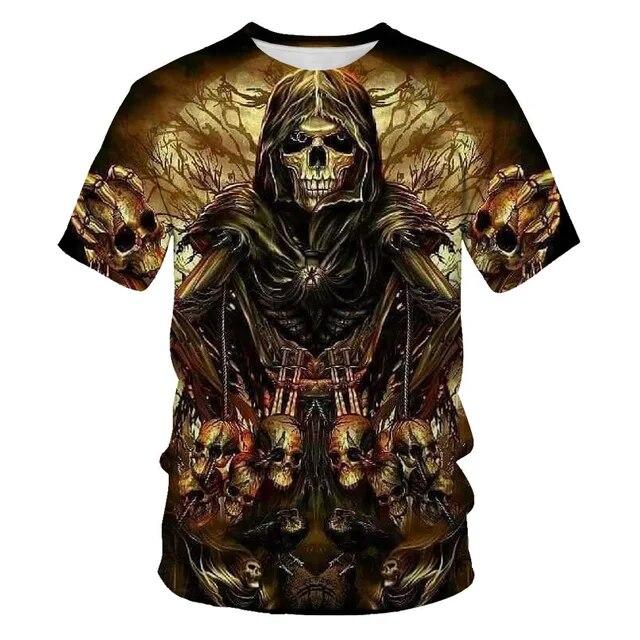 Classic Gothic Skull Horror Death 3D Print Men's T-shirt Summer Casual O-neck Short Sleeve Tops Harajuku Hip-Hop Streetwear Tees