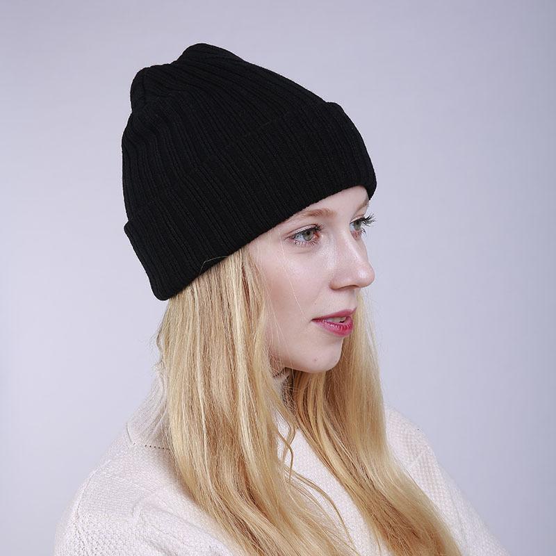 Женская осенне-зимняя однотонная прямая полоса, скрученная двухслойная теплая вязаная шерстяная шапка